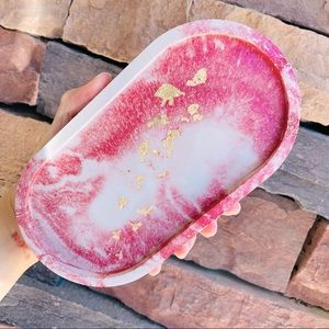 Watermelon Marble Concrete tray with Gold Leaf Jewelry Tray Vanity Tray Bathroom